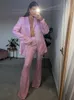 Kobiety Suits Blazers Set Pakaian Lengan Panjang Berpayet Longgar Seksi Berkilau Untuk Pesta Klub Malam Streetwear 3 Buah Wanita Musim Gugur 230516