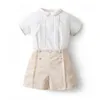 Pyjamas Clibeso Setelan Baju Anak Spanyol Butik Musim Panas Laki Laki Bayi Putih Celana Pendek Khaki Set Pesta LeBaran 230516