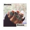 Band Rings Boho Sier Color Elephant Flower Knuckle Midi Ring Set For Women Vintage Black Rhinestone Finger 5Pcs/1Set 6 Drop Delivery Otoef