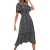 Casual Dresses Elegant Long Dress For Women Floral Prints V Neck Short Sleeve A Line Beach Robe Ruffle Office Lady Maxi