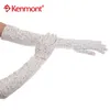 Five Fingers Gloves Kenmont Summer Women White CottonGloves Lace Sun Protection Driving Long 2974