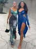 RUKAS CHIFFON PRINT SLIPS Backless See Through Sexy Slim Maxi Dress 2023 Summer Women Fashion Y2K Beach Vacation Clothes