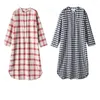 Kvinnors sömnkläder 2023 Spring Female Casual Plaid Nightgown Ladies Top-End Cotton Sleep Dress Women Lång ärm Turn-up Collar Sleepshirts