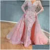 Robes de soirée Plus Taille Rose Paillettes Sirène Bal Élégant Manches Longues Robes 2024 Off Shoder Femmes Formelle Drop Livraison Pa Dhfts