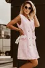 Pink Frayed Edge Double Breasted Tweed Vest Dress Q3bs#