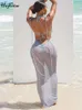 RUKAS MESH STELESS Slip Backless See Through Bandage Sexig Slim Maxi Dress 2023 Summer Women Fashion Outfit Beach Festival