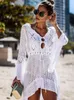 Kvinnors badkläder Summer Kvinnor Beachwear Sexig vit virkning Tunic Beach Wrap Dress Woman Swimsuit Cover-ups Bikini Cover Up #Q719 230516