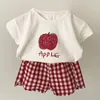 Pajamas Setelan Anak anak Bayi Baju Laki laki Warna Kontras Bahu Kaus Lengan Pendek Perempuan Celana Kasual Sederhana 230516