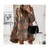 Casual Dresses Woman Dress Shirt Elegant Plaid Print Buttons Irregar Party Office Lady Turndown Collar Shirts Loose Mini Vestido Dro Dhtmy