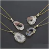 Anhänger Halsketten Natürliche Druzy Quarz Kristall Stein Anhänger 2 Loch Net Heilung Edelstein Charm Anschlüsse 2245x1035mm Für Schmuck MA Dh5Uo