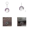 LACKS QIMOSHI TREE OF LIFE KEYCHAIN ​​Natural Crystal Stone Handmased DIY Amethyst Charm Pendant Halsband Partihandel Drop Delivery Jew Dh4cr