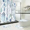 Cortinas de chuveiro Blue Floral impresso Curta Long Liner Banheiro conjunto de tape