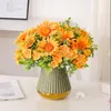 Decorative Flowers 1 Silk Sunflower Artificial Flower Mixed With Hydrangea Bouquet For Home Desk Decoration White Wedding Fake