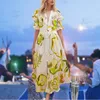 Casual jurken print rockabilly grote swing maxi jurk vestidos v-neck temperament lente zomer Europeaan zacht voor cocktailparty