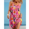 Robes décontractées 2023 Summer TieDye Print Dress Wide Bremmed Suspender Women's Sleeves Sexy Wear