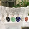 Pendant Necklaces Heart Shaped Natural Crystal Stone Necklace Sier Color Wire Wrapped Pink Quartz Amehtysts Opal Purple Chok Dhgarden Dhd4J