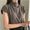 Koszulka damska prosta, delikatna, szara pół-golfowa koszulka krótkie rękawie Top Slim Crop Y2K Ubrania różowe koszule dla kobiet Knit Tee Ropa de Mjer 230516