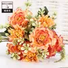 Decorative Flowers Artificial Retro Silk Rose Bouquet Camellia Peony Vintage Bride Holding Fake Flower Home Wedding Decoration Accessories