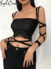 Kobiety z czołgów Camis sylcue lato unikalny projekt sensa abstynencja krawat girltie Slim Small Sling Belt Girljoker żeńskie uprawy top seethrough kamizelka 230515