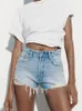 Kvinnors shorts traf mode kvinnor orolig denim shorts sommar kvinnlig hög midja blixtlås jeans shorts kausala fickor botten 230516