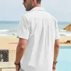 Mäns casual skjortor mens skjorta kort ärm lapptäcke mexikansk karibisk stil strandblus sommar lapel knapp fast