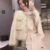 Femmes Tricots De Luxe Femmes Veste Élégant Imitation Vison Pull En Cachemire Printemps Automne Court Cardigan Tricoté O-Cou À Manches Longues Petit Manteau