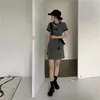カジュアルドレス夏の女性ミディドレスレディースコットン韓国ファッションシンプルな服ソリッドブラックショートスリーブトップTシャツ