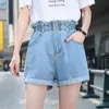 Kvinnors shorts Summer denim Shorts Women's Black S-5XL Pleated White Blue High midje Shorts Women's Stretch Short Jeans Zmzbch Plus Size 230516