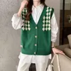 Femmes gilets 2023 femmes Cardigan rétro Plaid tricoté gilet sans manches hauts mode coréenne gros pull manteau