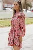 Roze vintage bloemenprint Drawn flowy jurk 07U1#