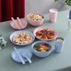 Assiettes incassables ensembles de vaisselle en paille de blé avec bols baguettes cuillère tasses pour Camping pique-nique lave-vaisselle micro-ondes