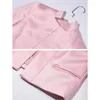 Kvinnors tvåbitar byxor Kvinnor Pink Blazer Shorts Suits 2023 Autumn Office Lady Fashion randig långärmad chiffongskjorta bred ben 3 stycken