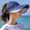 Visors Womens Cycling Breathable Sun Hat Visor Caps Female Scalable Brim Empty Top Wide Brim Baseball Cap Outdoor Anti-UV Beach Hats 230516