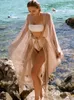 Women's Swimwear Solid Tassel Cover-ups Clothing Kimono Sexy Transparent Tunics Beach Outfits For Summer Vintage Swimsuits Woman 230516