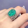 Cluster Anneaux Design De Mode S925 Argent Ovale Oeuf Forme Paraiba Tourmaline Pour Les Femmes À Haute Teneur En Carbone Daimond Bague De Mariage Déclaration Bijoux