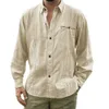 Men's Casual Shirts Europe And The United States Men's Solid Color Long Sleeved Linen Cardigan Shirt Button Lapel Shirt Menls Clothing 230516