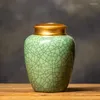 زجاجات التخزين 650 مل 14 سم عالية السيراميك Celadon Round Round Tea Can Home Jar اثنين