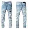 Jeans da uomo Distressed Motorcycle biker jean graffiti Rock Skinny Slim Foro strappato