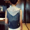 Women's Vests Y2k Denim Vest Women's Sleeveless Cardigan Hoodie Spring Autumn Jackets Korean Fashion Overcoat Coats Short Tops Slim