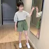 服のセット子供服夏のポルカドットTシャツショーツコスチューム女の子韓国語の子供服服服ティーンガールズセット3-12年230516