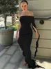 RUKAS Strapless One Shoulder Solid Ruffles Irregular Sexy Bodycon Maxi Dress 2023 Summer Women Elegant Party Festival Outfit