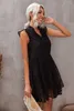 Siyah İsviçre Dot Katmanlı Babydoll Mini Elbise 2023 Sıcak Yeni I6JX#