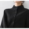 Women's Blouses Shirts Big Lantern Sleeve Women Autumn Winter Single Breasted Stand Collar Office Work Solid Vintage 230516