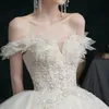 Luxury Wedding Dresses Boat Neck Beaded Sequin Off The Shoulder Lace Up Back Princess Saudi Arabia Princess Chapel Bridal Gown