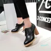 Dress Shoes Plus Size 34-43 Fashion Spring Autumn Ladies Pumps Lace-Up Square Heel Dames Round Toe Handmade Party Casual