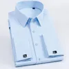 Camisas sociais masculinas Camisa francesa com punho manga longa smoking de ajuste fino com abotoaduras colarinho de botão duplo de poliéster/algodão
