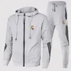 Men's hooded jacket Madrid training clothes American sports soccer Christmas print zipper sweatshirt jacket pants two-piece French soccer T-shirt Ma hoodie