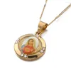 Hänge halsband guldfärg katolsk kristen emalj välsignad mor como jungfru mary halsband rund kedja smycken