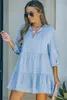 Sky Blue Split Neck Tiered Denim Dress 2023 Hot New O9X9#