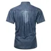 Men's Casual Shirts Men's Light Blue Denim Shirt Short Sleeve Thin Cotton Slim Stretch Denim Shirt Summer Quality Pocket Men's Shirt 230516